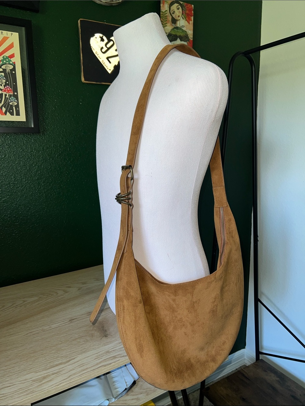 Camel tan faux Suede hobo Bag